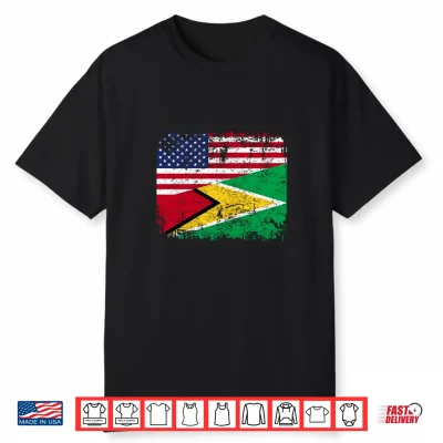 Guyanese Roots   Half American Flag   Usa Guyana Flag Shirt