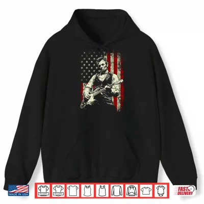 Hoodie Abraham Lincoln Playing Guitar Rock and Roll American Flag Performance Shirt