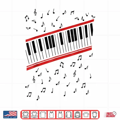 Design Retro Piano Keyboard Music Notes 80s Vibe Shirt