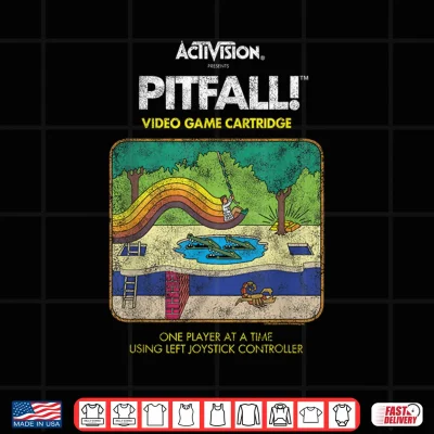 Design Activision Pitfall Distressed Game Cover Retro Video Game Shirt
