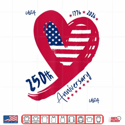 Design 250th Anniversary America Patriotic Flag Heart 250 Years USA Shirt