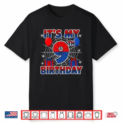 Its My 9Th Birthday Boy 9 Year Old Spider Web Birthday Party Shirt