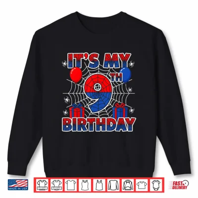 Sweatshirt Its My 9th Birthday Boy 9 Year Old Spider Web Birthday Party Shirt