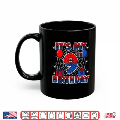Mug Its My 9th Birthday Boy 9 Year Old Spider Web Birthday Party Shirt