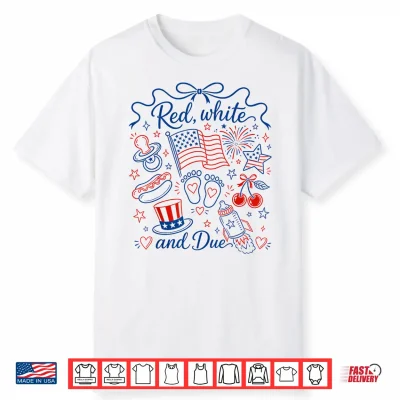 Red White And Due 4Th Of July Pregnancy Reveal Coquette Bow Shirt