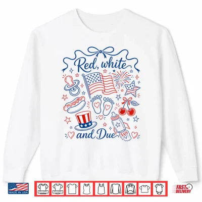 Sweatshirt Red White and Due 4th of July Pregnancy Reveal Coquette Bow Shirt