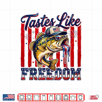 Design Tastes Like Freedom 4th of July American Bass Fishing Shirt