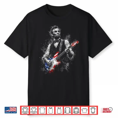 Abraham Lincoln Abe Lincoln Playing Guitar Retro 4Th Of July Shirt