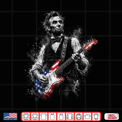 Design Abraham Lincoln Abe Lincoln Playing Guitar Retro 4th of July Shirt
