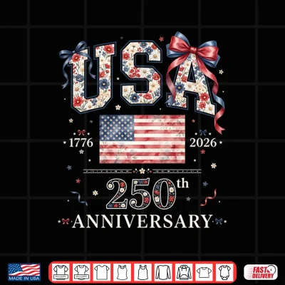 Design Floral USA Flag Bow Patriotic 4th of July 250th Anniversary Shirt
