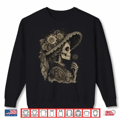 Sweatshirt Funny La Catrina Blowing Wishes Dandelion Shirt