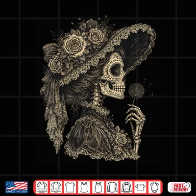 Design Funny La Catrina Blowing Wishes Dandelion Shirt