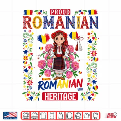 Design Romanian Flag Outfit Idea for Girls Romania Folk Themed Shirt
