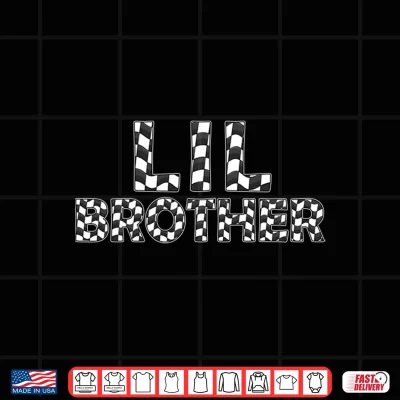 Design Checkered Race car Lil Brother White Black Checkerboard Kids Performance Shirt