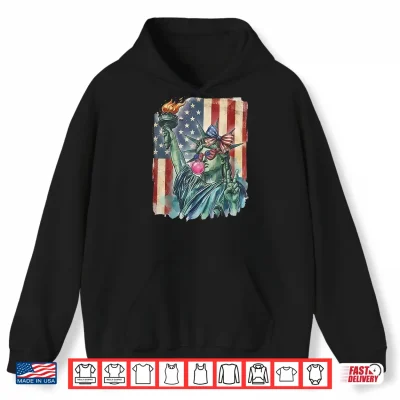 Hoodie Preppy 4th of July Statue of Liberty Blowing Bubble Gum Shirt
