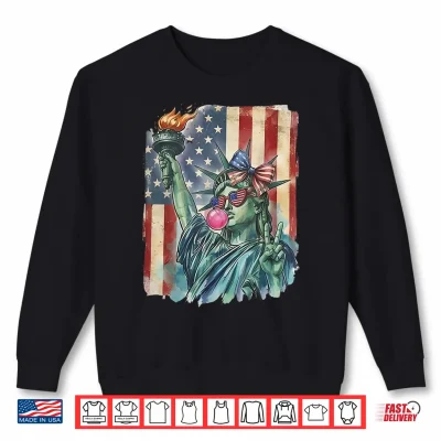 Sweatshirt Preppy 4th of July Statue of Liberty Blowing Bubble Gum Shirt