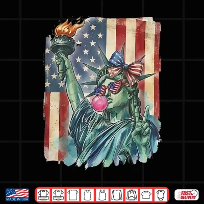 Design Preppy 4th of July Statue of Liberty Blowing Bubble Gum Shirt