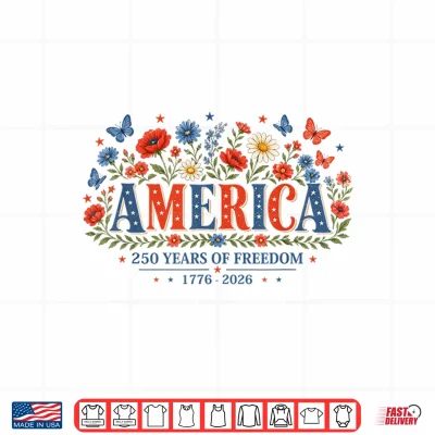 Design 250 Years America Anniversary Flowers USA 250th Birthday Shirt
