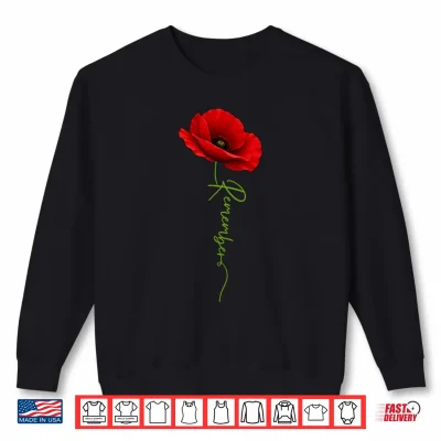 Sweatshirt Remember Poppy Flowers Memorial Day USA Flag Veteran Women Shirt