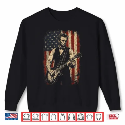 Sweatshirt Vintage Abraham Lincoln Abe Lincoln Playing Guitar USA Flag Shirt
