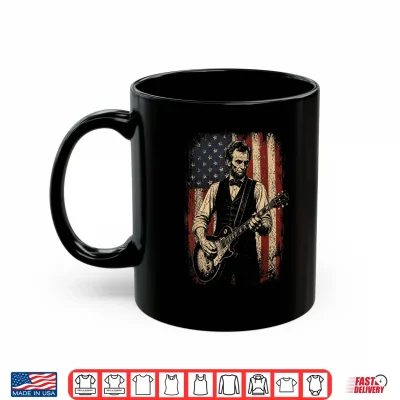 Mug Vintage Abraham Lincoln Abe Lincoln Playing Guitar USA Flag Shirt