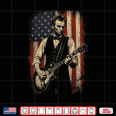 Design Vintage Abraham Lincoln Abe Lincoln Playing Guitar USA Flag Shirt