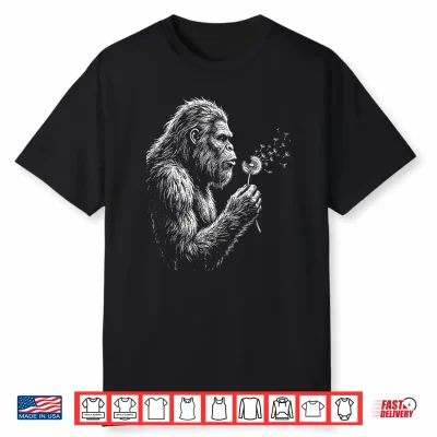 Bigfoot Blowing Wishes Dandelion Vintage Sasquatch Art Shirt