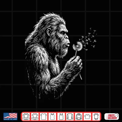 Design Bigfoot Blowing Wishes Dandelion Vintage Sasquatch Art Shirt