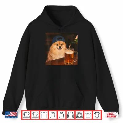Hoodie Pomeranian Drinking Beer Shirt Funny Fathers Day Dog Meme Shirt