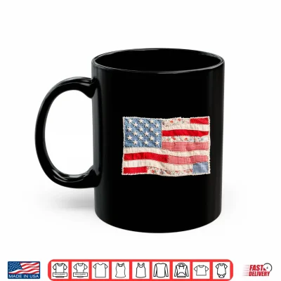 Mug Vintage Faux Patchwork US Flag Patriotic Print 4th of July Shirt