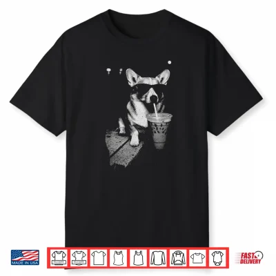 Corgi Drinking Iced Coffee Funny Corgi Dog Coffee Vintage Shirt