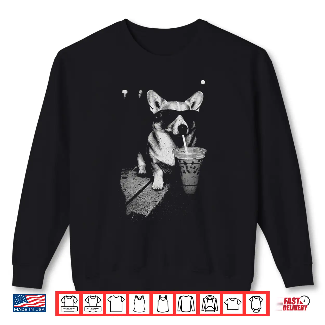 Corgi Drinking Iced Coffee Funny Corgi Dog Coffee Vintage Shirt