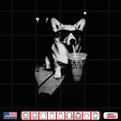 Design Corgi Drinking Iced Coffee Funny Corgi Dog Coffee Vintage Shirt
