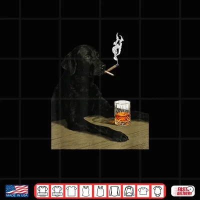 Design Funny Black Lab Whiskey Cigar Vintage Dog Humor Shirt