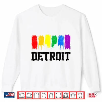Sweatshirt Mens Detroit Skyline Michigan Rainbow LGBTQ Gay Pride Performance Shirt