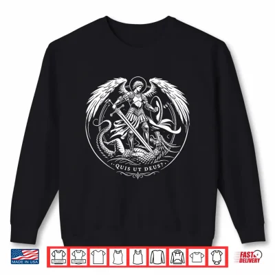Sweatshirt Quis Ut Deus St. Michael Defeating the Dragon Catholic Art Shirt