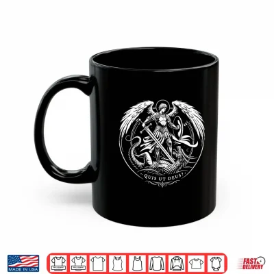 Mug Quis Ut Deus St. Michael Defeating the Dragon Catholic Art Shirt