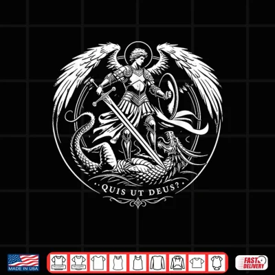 Design Quis Ut Deus St. Michael Defeating the Dragon Catholic Art Shirt