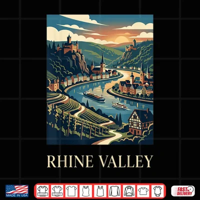 Design Rhine Valley Germany Castle River Retro Travel Design Shirt