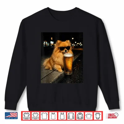 Sweatshirt Funny Pomeranian Drinking Beer Vintage Dog Lover Meme Humor Shirt