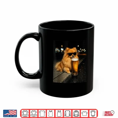 Mug Funny Pomeranian Drinking Beer Vintage Dog Lover Meme Humor Shirt