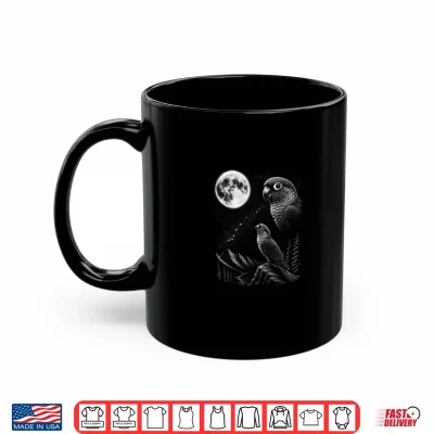 Mug Green Cheek Conure Howling to the Moon 90s Retro Parrot Shirt