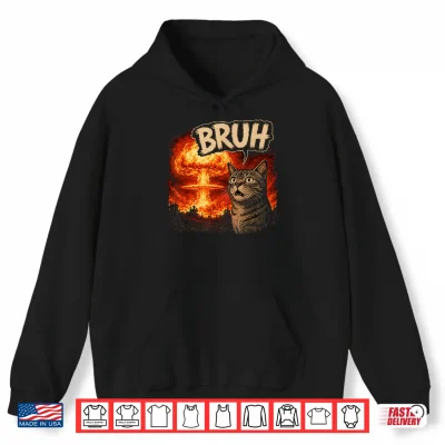 Hoodie Bruh Cat Meme Funny Kids Meme Slang Trendy Viral Joke Shirt