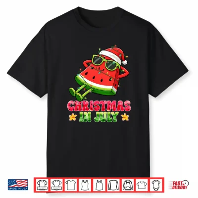 Christmas In July Funny Watermelon Santa Hat Summer Vacation Shirt
