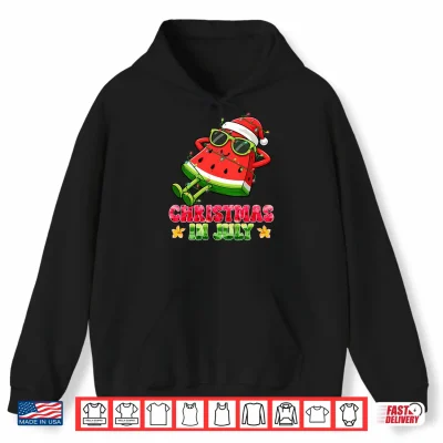 Hoodie Christmas in July Funny Watermelon Santa Hat Summer Vacation Shirt