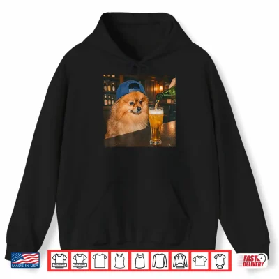 Hoodie Funny Pomeranian Drinking Beer Meme for Men Women Shirt