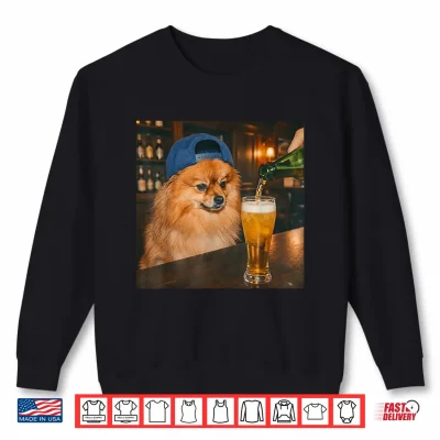 Sweatshirt Funny Pomeranian Drinking Beer Meme for Men Women Shirt