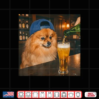 Design Funny Pomeranian Drinking Beer Meme for Men Women Shirt