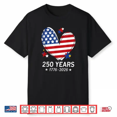 250Th Anniversary America Flag Heart 250 Year Women Girls Shirt