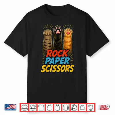 Funny Cat Paws Graphic Tee Rock Paper Scissors Animal Rescue Shirt